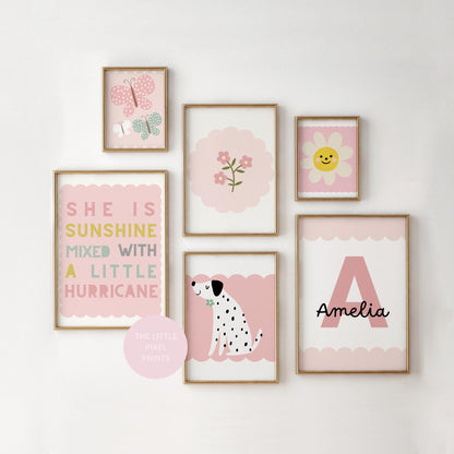 girls personalised pink set of wall prints for bedroom, nursery or playroom (prints only )