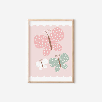 Set of 2 personalised pink butterfly prints for girls bedroom, nursery or playroom, pink nursery decor, dusty pink butterfly wall art