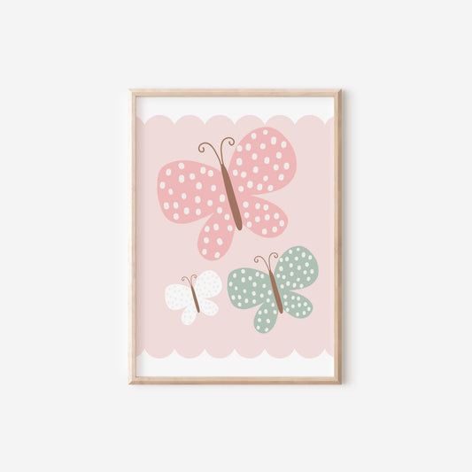 Set of 2 personalised pink butterfly prints for girls bedroom, nursery or playroom, pink nursery decor, dusty pink butterfly wall art