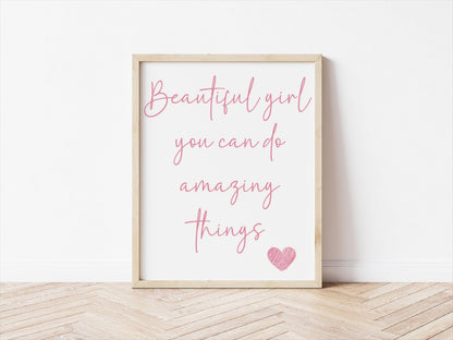 girls affirmation wall print, you can do anything  quote art, positive childrens room decor, girls nursery decor