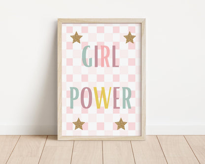 girls personalised affirmation girl power print set of 2, girls wall decor for bedroom