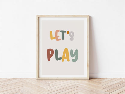 Lets play childrens art print for bedroom, nursery or playroom, boho nursery, scandi playroom