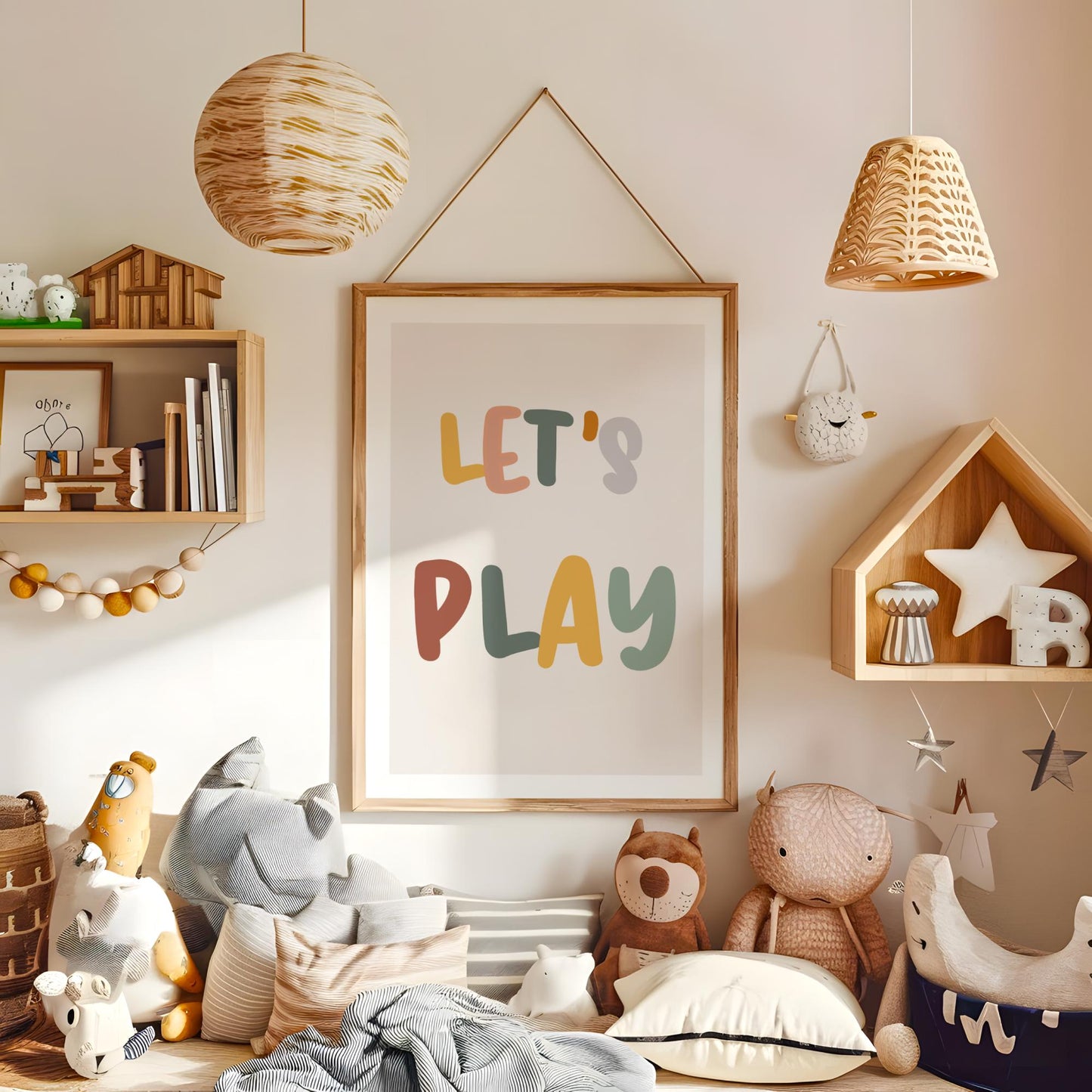 Lets play childrens art print for bedroom, nursery or playroom, boho nursery, scandi playroom