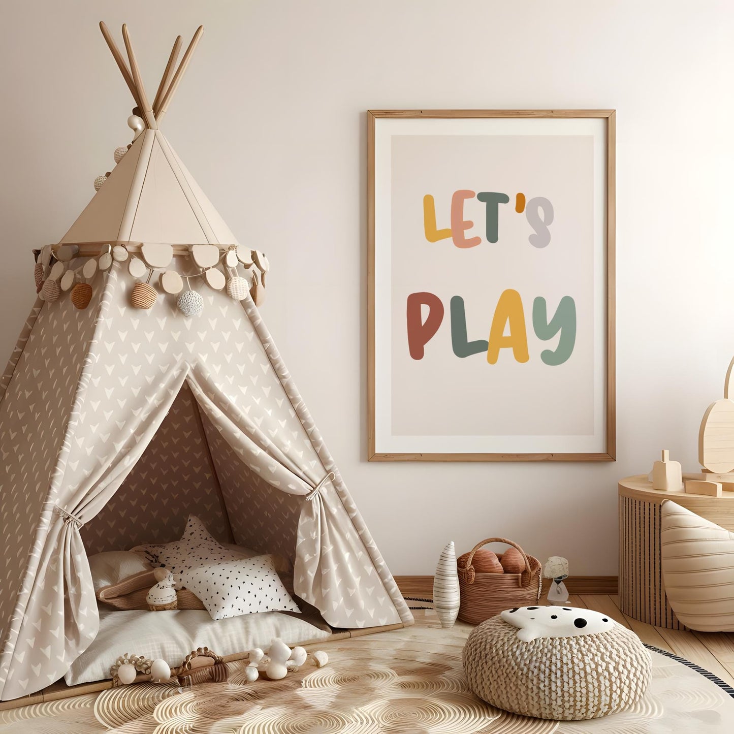 Lets play childrens art print for bedroom, nursery or playroom, boho nursery, scandi playroom