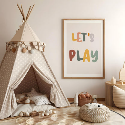Lets play childrens art print for bedroom, nursery or playroom, boho nursery, scandi playroom