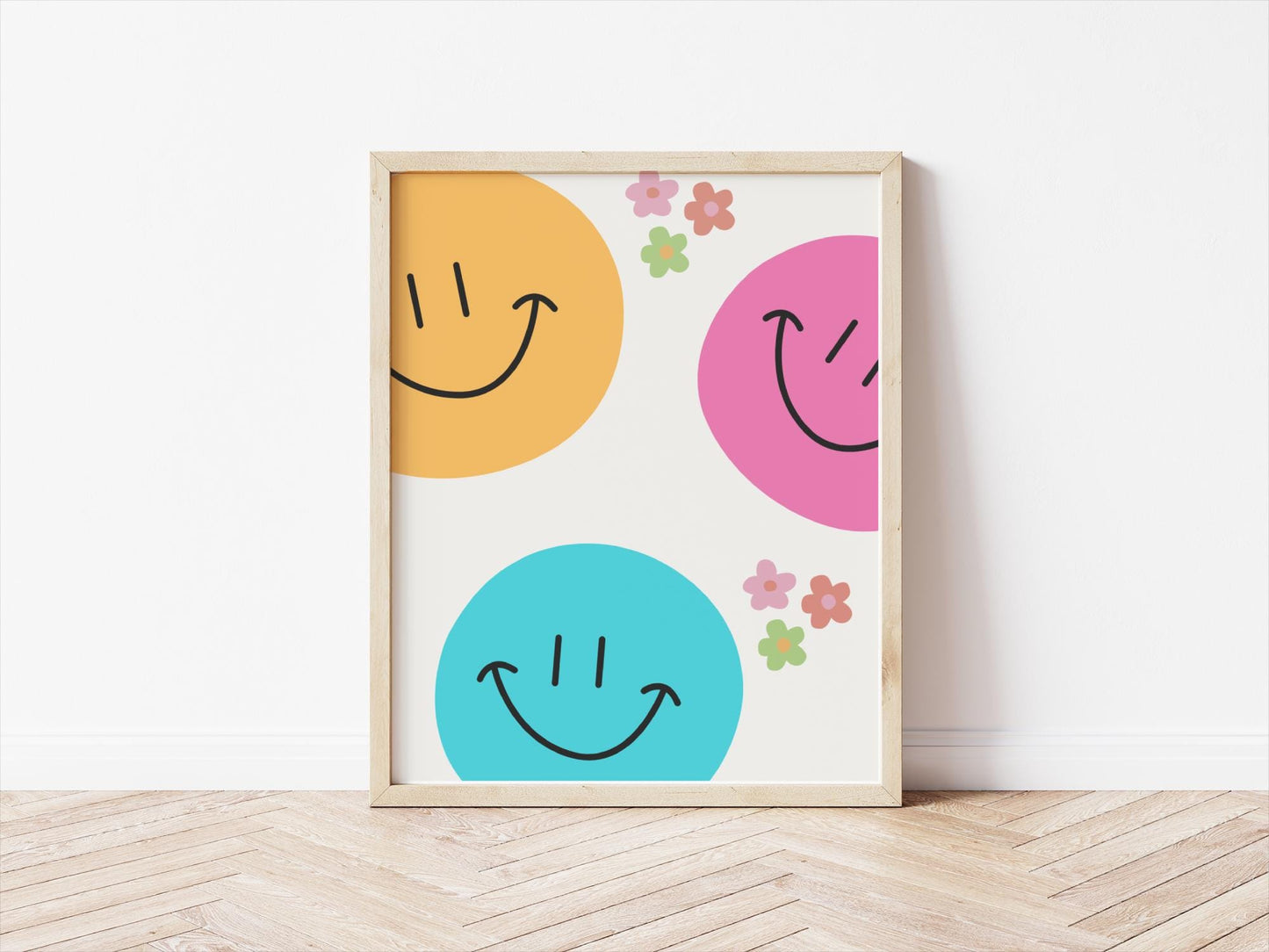 girls wall print set, retro bright floral personalised girls room prints, bright colourful childrens prints