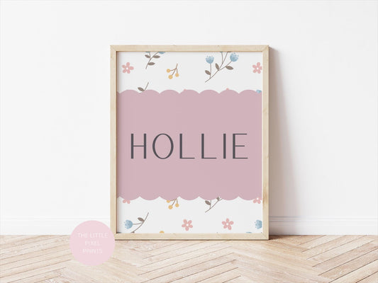 Floral Girls Room Prints, Goose, Wildflower, Personalized Name Wall Art