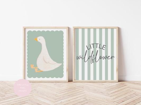 wildflower and goose print for girls bedroom or playroom,  childrens room print, childrens wall print for nursery, girls room or teen room,