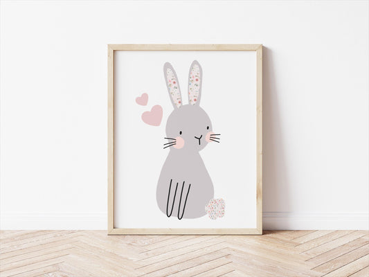 Floral Bunny Print: Nursery Wall Decor, Girls Bedroom Art