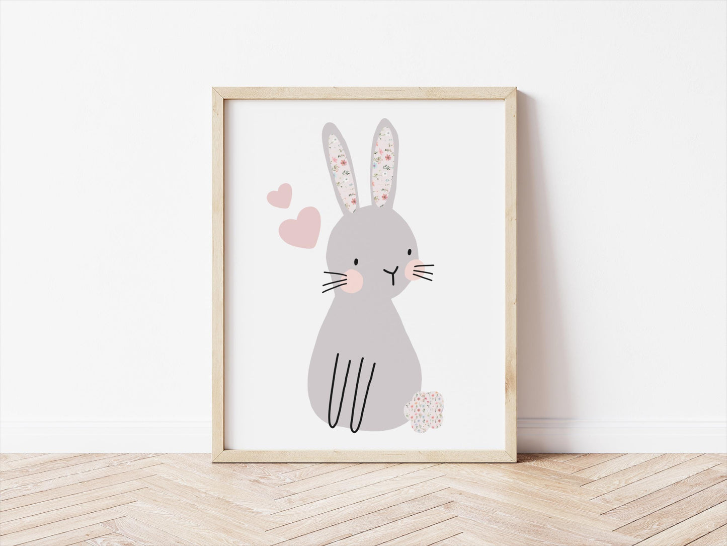 Floral Bunny Print: Nursery Wall Decor, Girls Bedroom Art