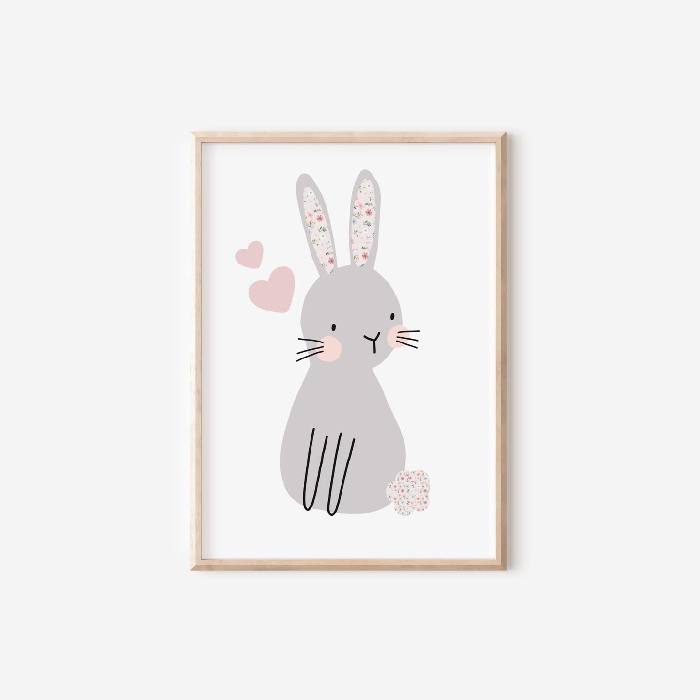 Floral Bunny Print: Nursery Wall Decor, Girls Bedroom Art