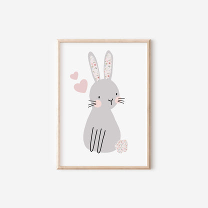 Floral Bunny Print: Nursery Wall Decor, Girls Bedroom Art