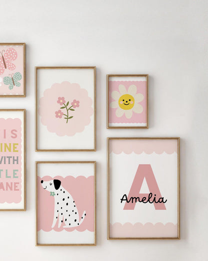 girls personalised pink set of wall prints for bedroom, nursery or playroom (prints only )
