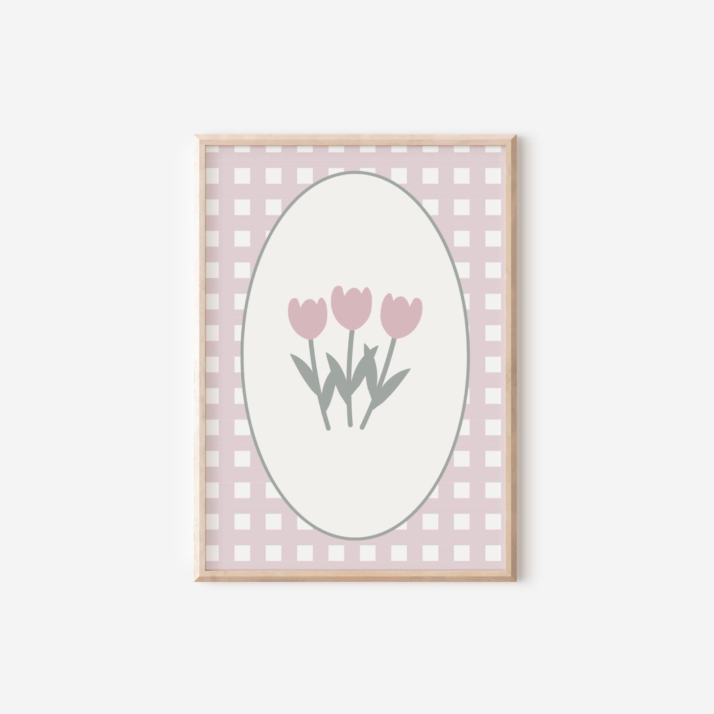 Pink Gingham Floral Print, Girls Nursery Art