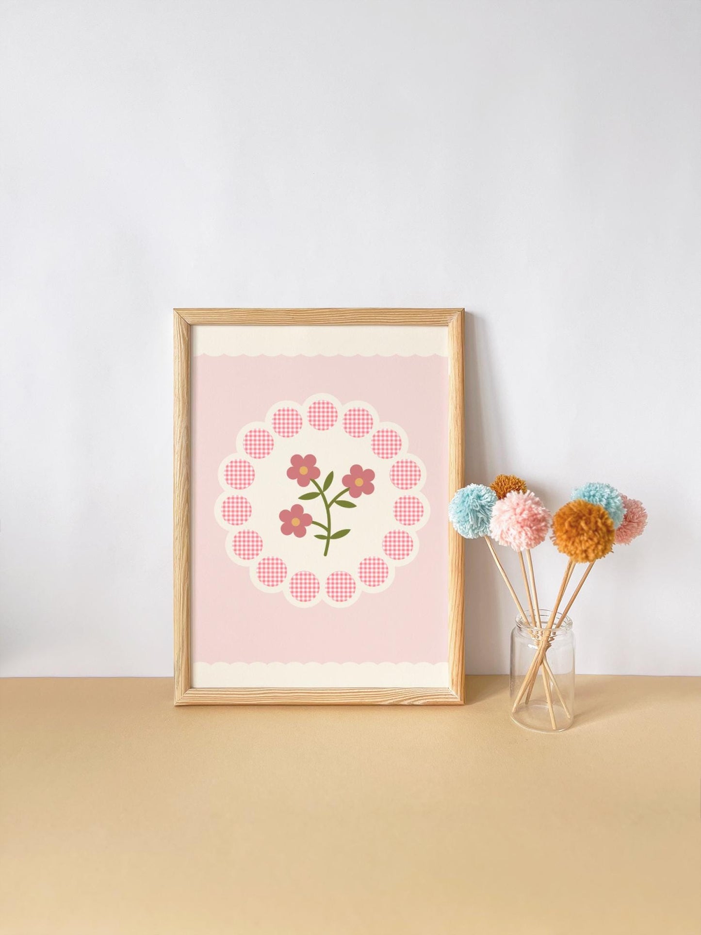 Pink Floral Flower Print, Girls Nursery Bedroom Wall Art