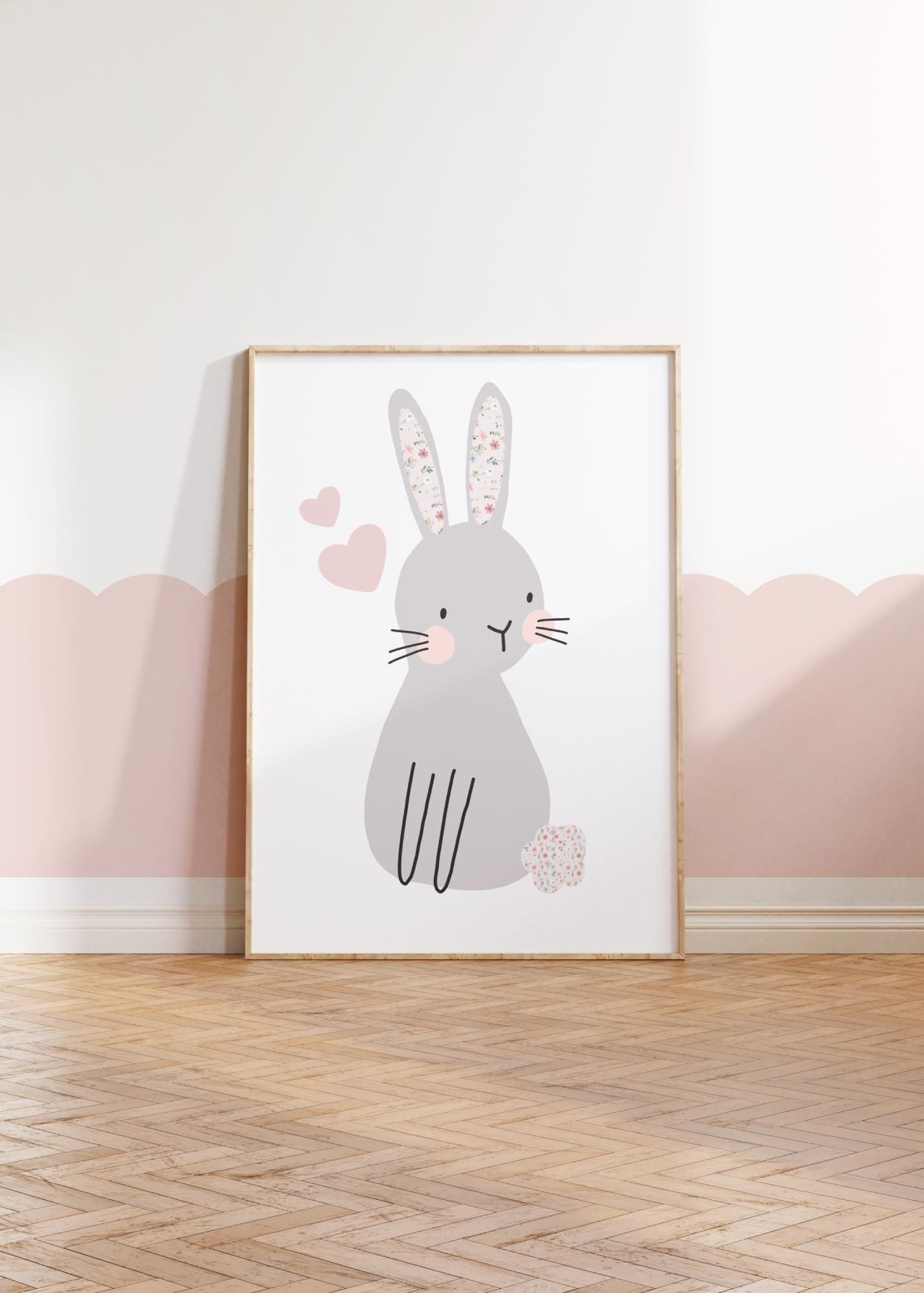 Floral Bunny Print: Nursery Wall Decor, Girls Bedroom Art