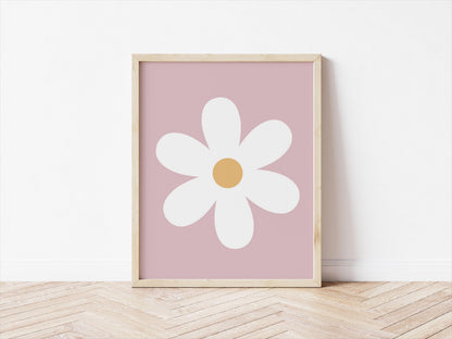 pink floral daisy  wall print for girls bedroom, nursery or playroom