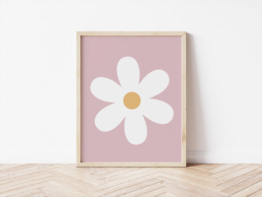 pink floral daisy  wall print for girls bedroom, nursery or playroom