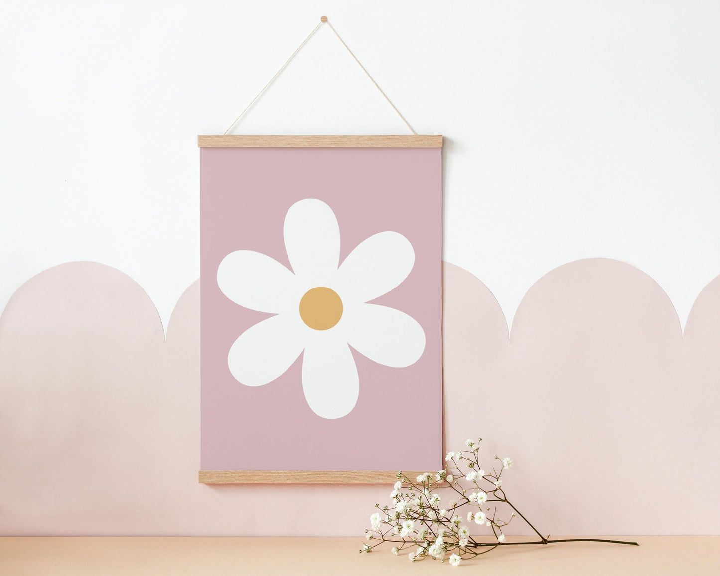 pink floral daisy  wall print for girls bedroom, nursery or playroom