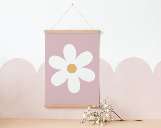 pink floral daisy  wall print for girls bedroom, nursery or playroom