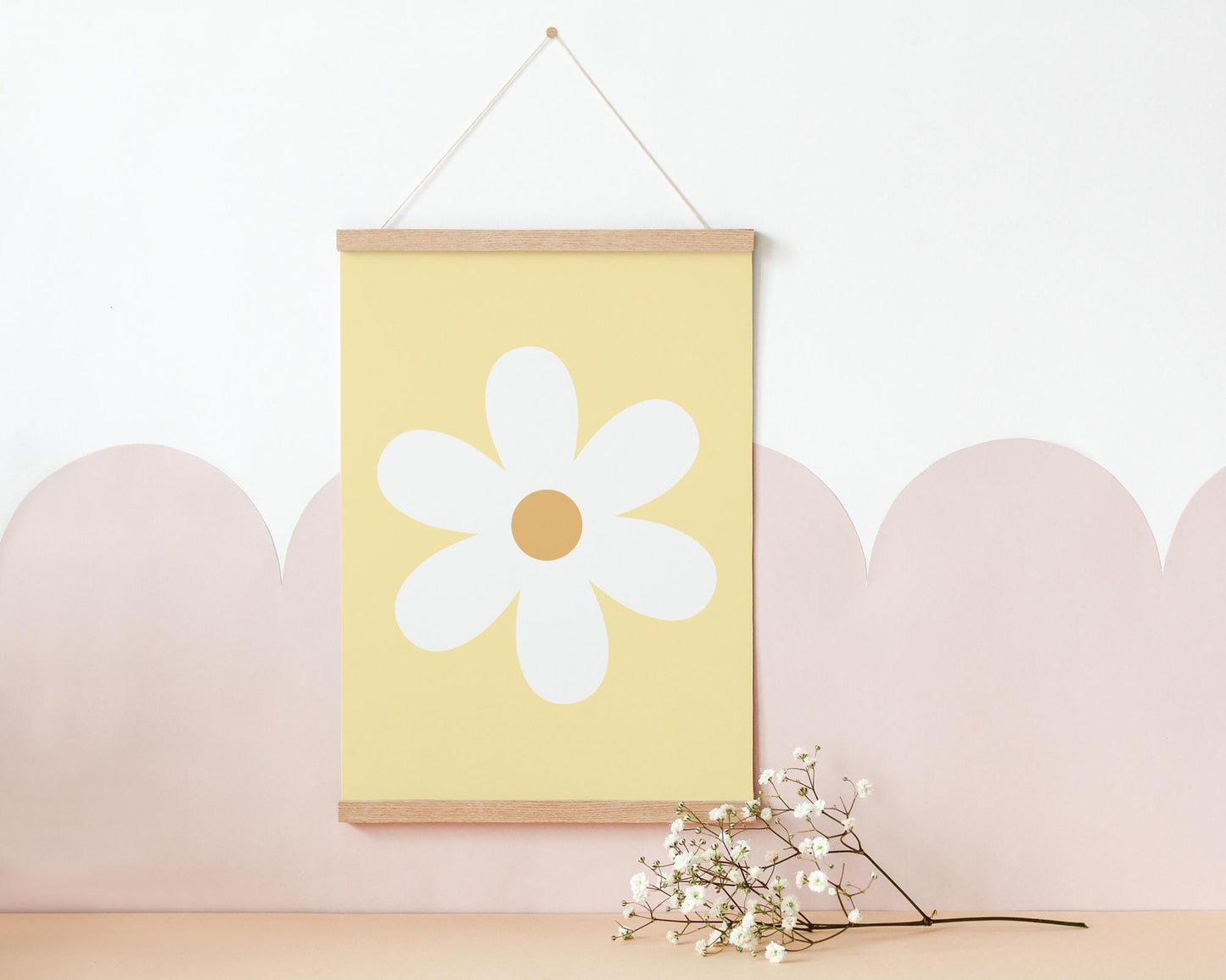 pink floral daisy  wall print for girls bedroom, nursery or playroom