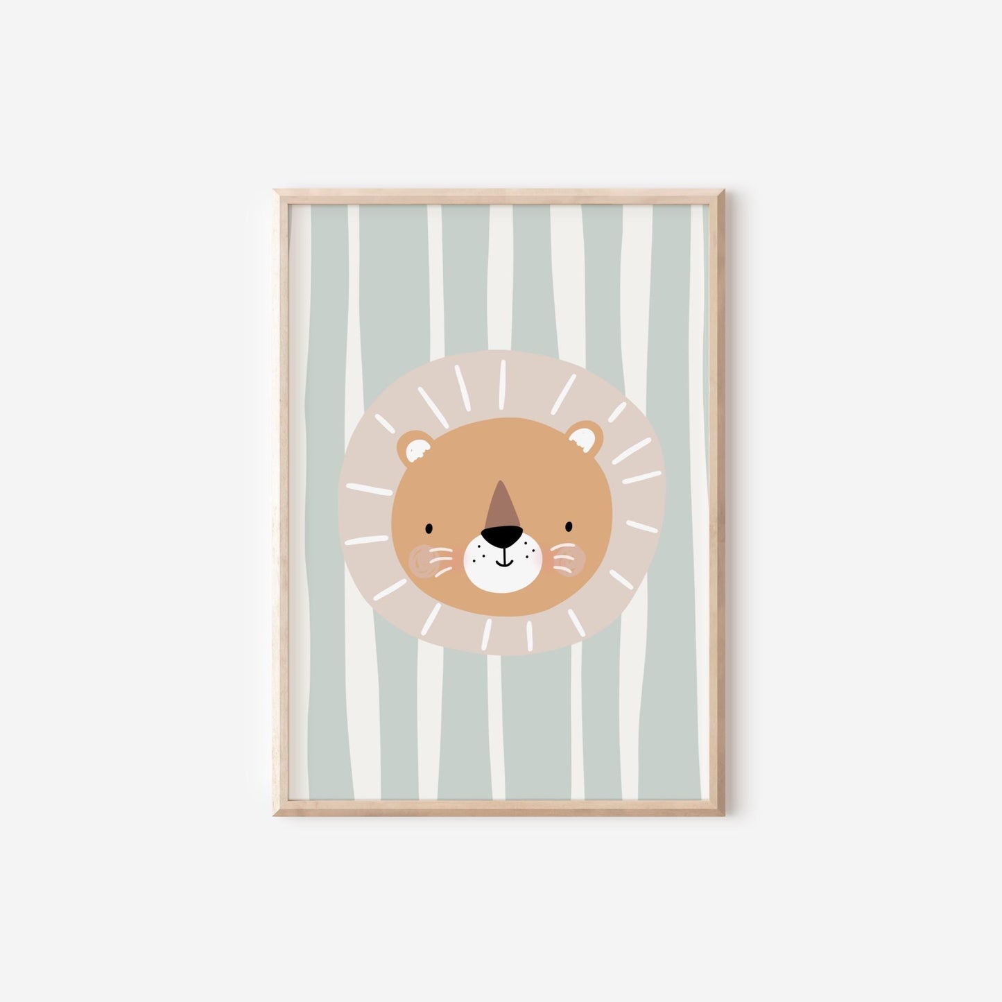 Sage Green Lion Print: Scandi Nursery Wall Art