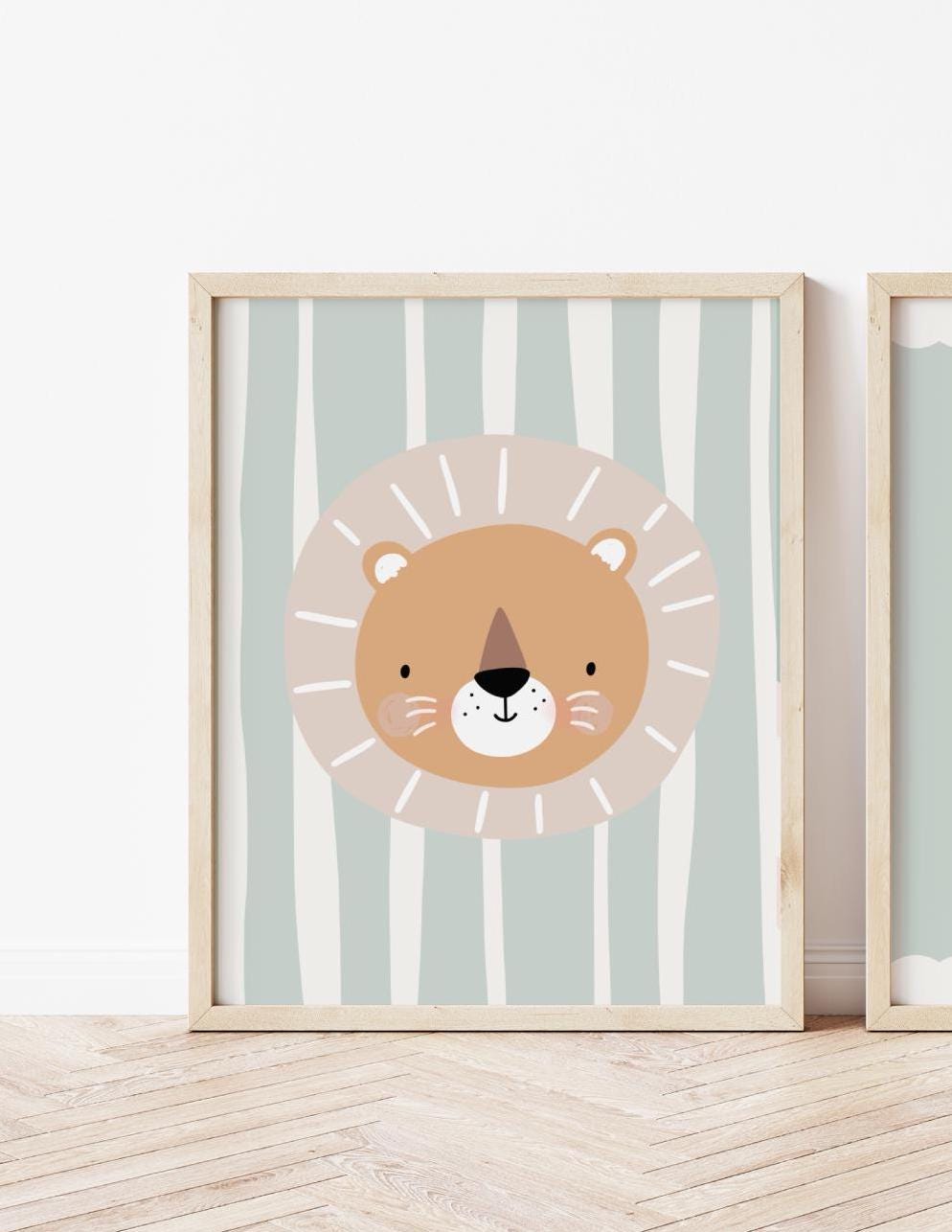 Sage Green Lion Print: Scandi Nursery Wall Art