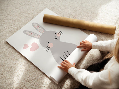 Floral Bunny Print: Nursery Wall Decor, Girls Bedroom Art