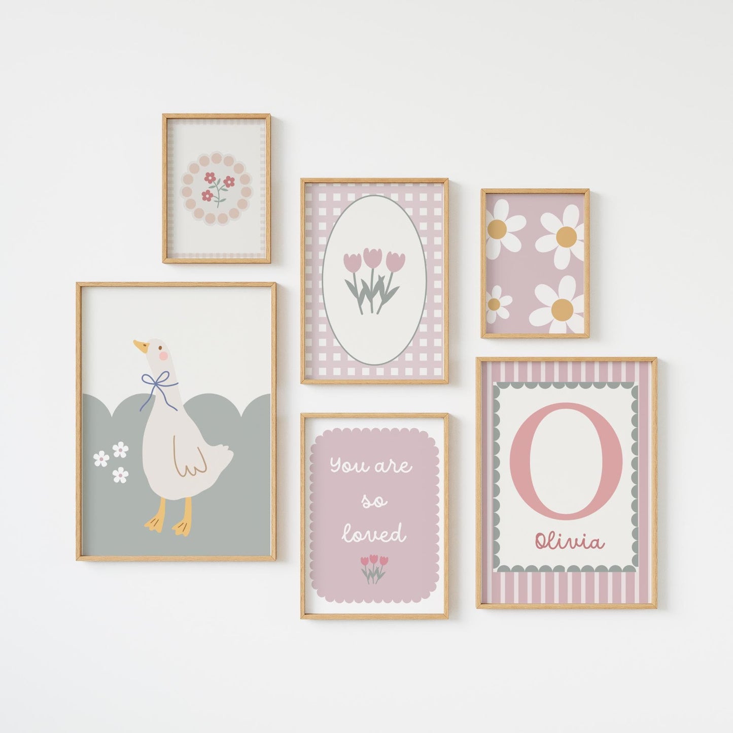 Personalized Pastel Nursery Print Set: Goose Wall Art