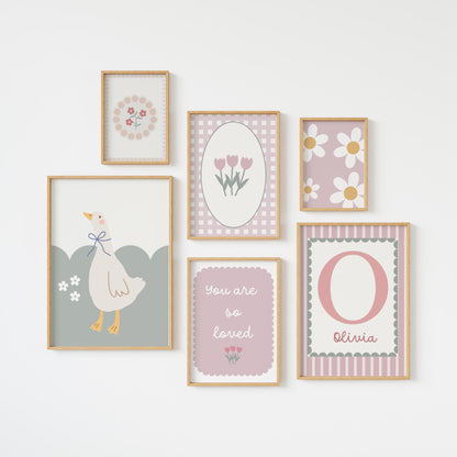 Personalized Pastel Nursery Print Set: Goose Wall Art