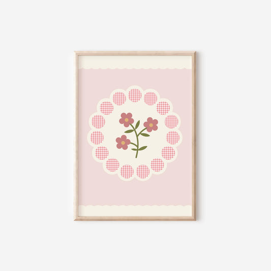 Pink Floral Flower Print, Girls Nursery Bedroom Wall Art