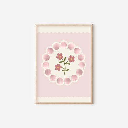 Pink Floral Flower Print, Girls Nursery Bedroom Wall Art
