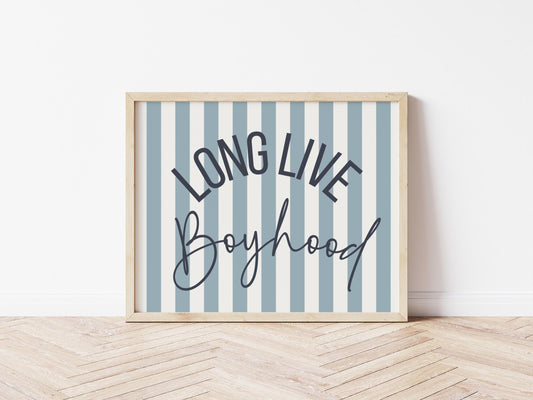 long live boyhood blue striped print for boys bedroom, nursery or playrooom