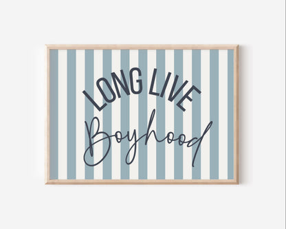 long live boyhood blue striped print for boys bedroom, nursery or playrooom