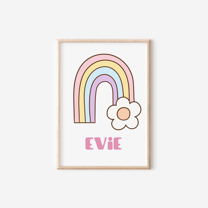 Personalized Retro Print Set: Rainbow & Flowers Nursery Decor