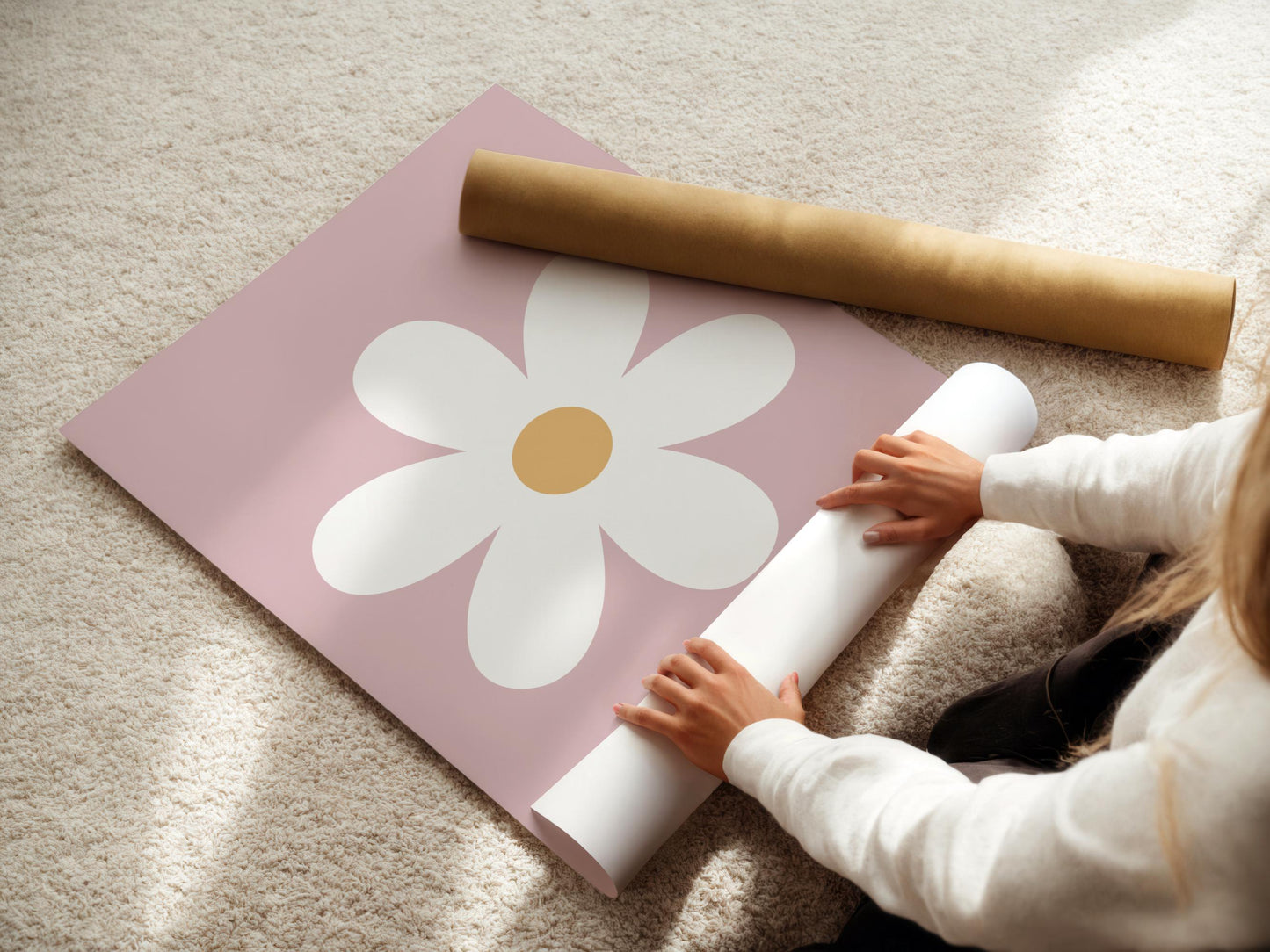 pink floral daisy  wall print for girls bedroom, nursery or playroom