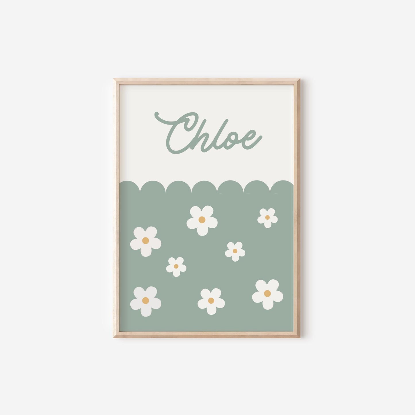 green daisy floral personalised name print for girls bedroom or playroom, floral wall decor