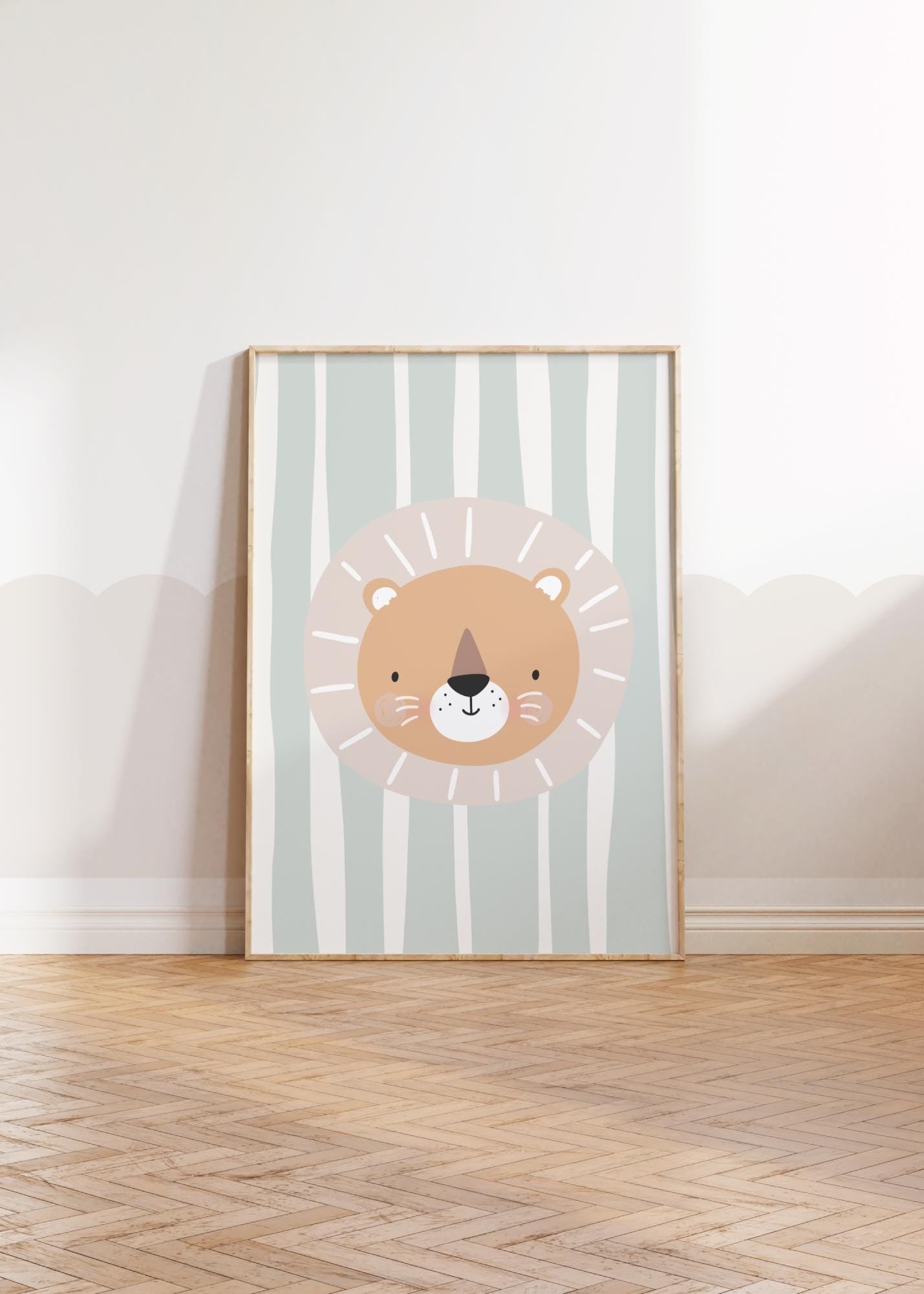 Sage Green Lion Print: Scandi Nursery Wall Art