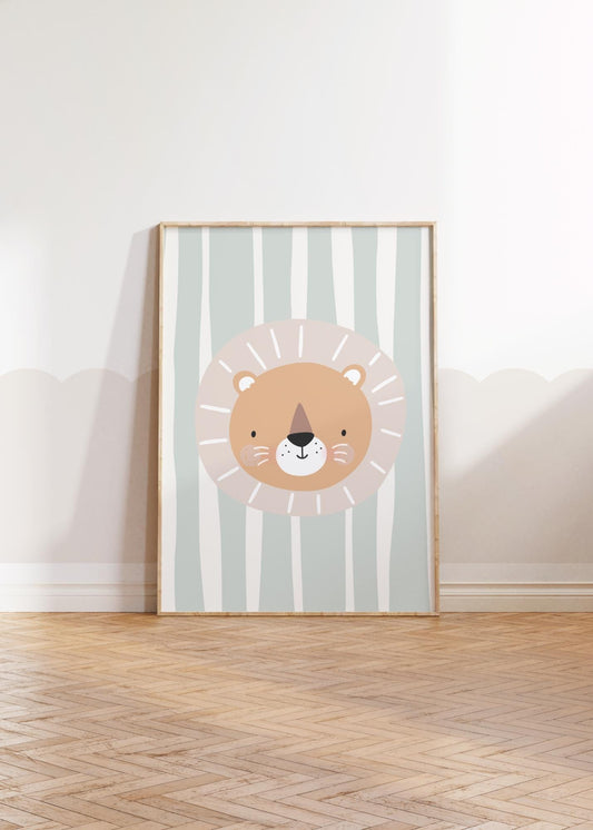 Sage Green Lion Print: Scandi Nursery Wall Art