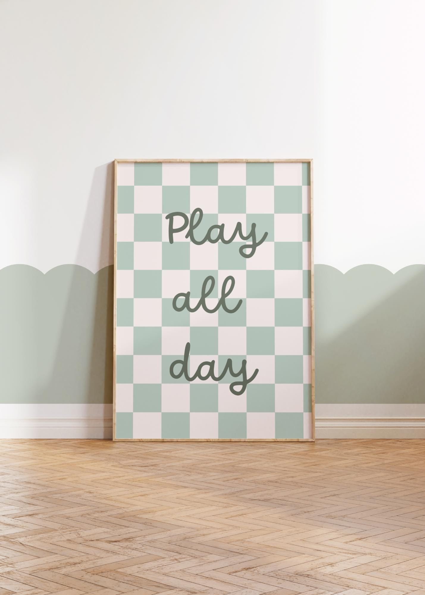 play all day checkered wall print for childrens bedroom or nursery