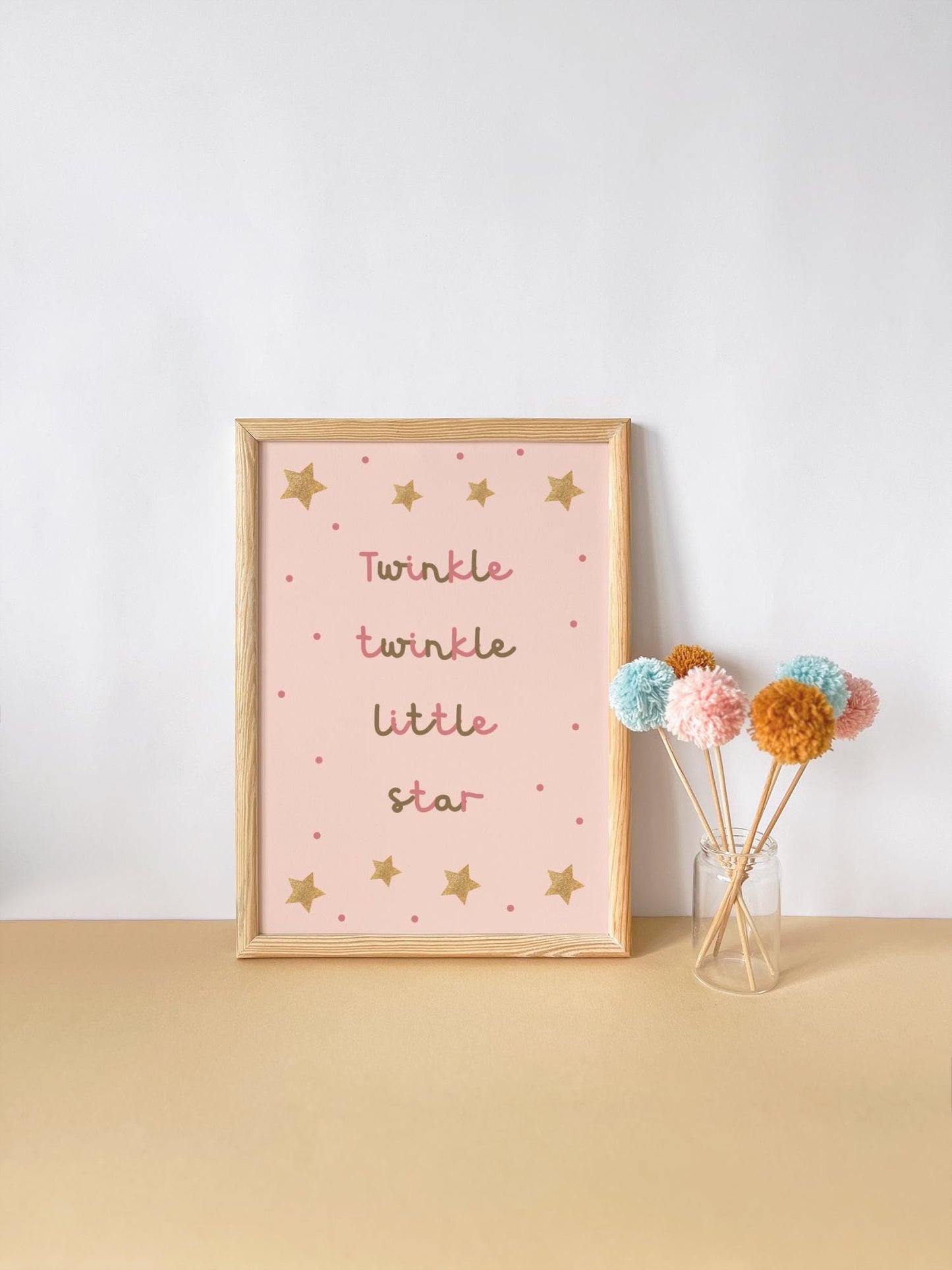 childrens scandi nursery wall print, twinkle twinkle little star poster for bedroom or playroom