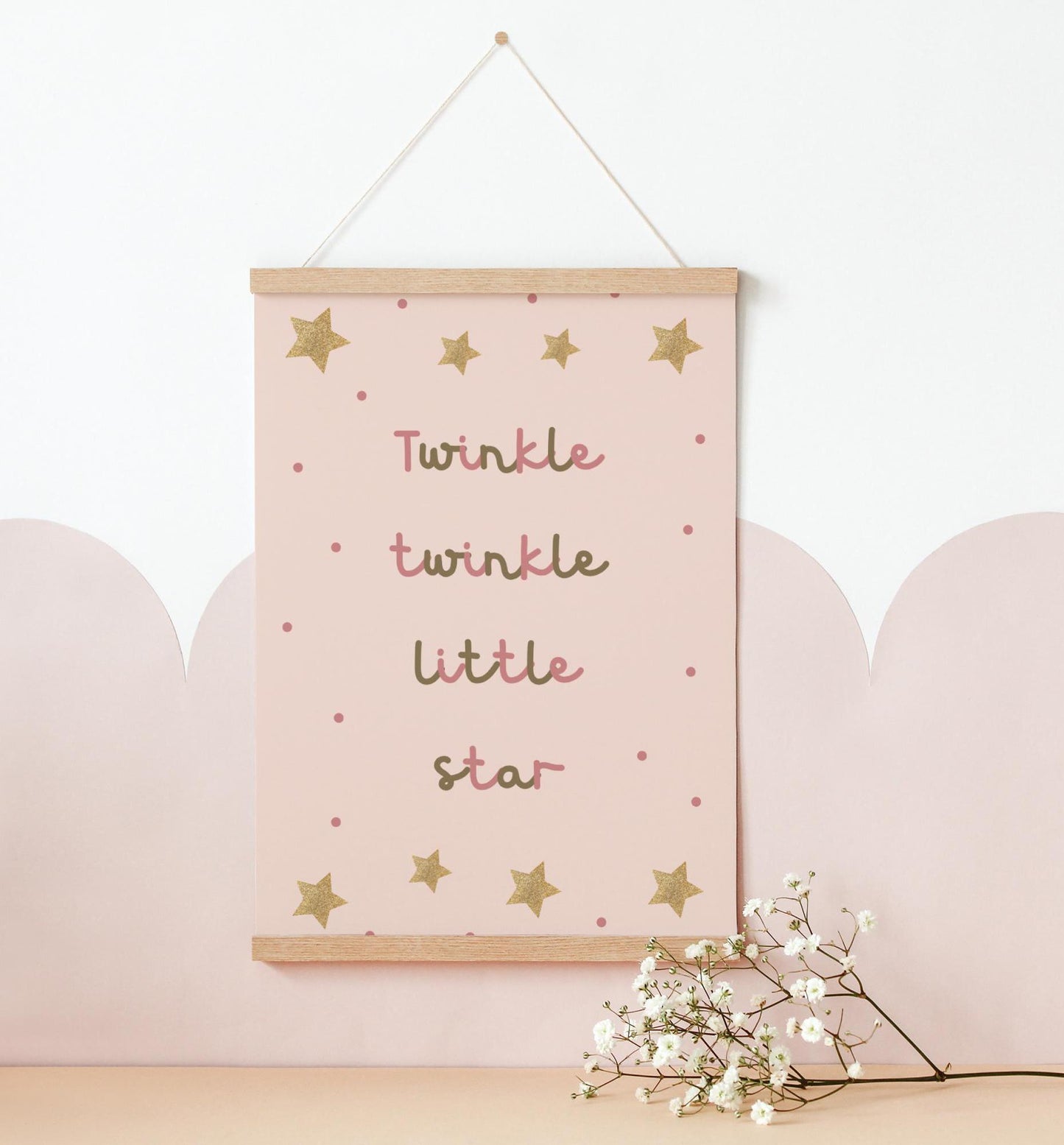 childrens scandi nursery wall print, twinkle twinkle little star poster for bedroom or playroom