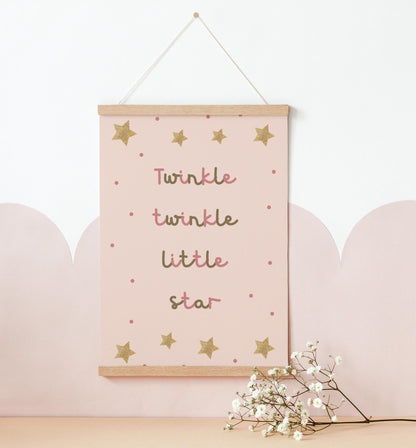 childrens scandi nursery wall print, twinkle twinkle little star poster for bedroom or playroom