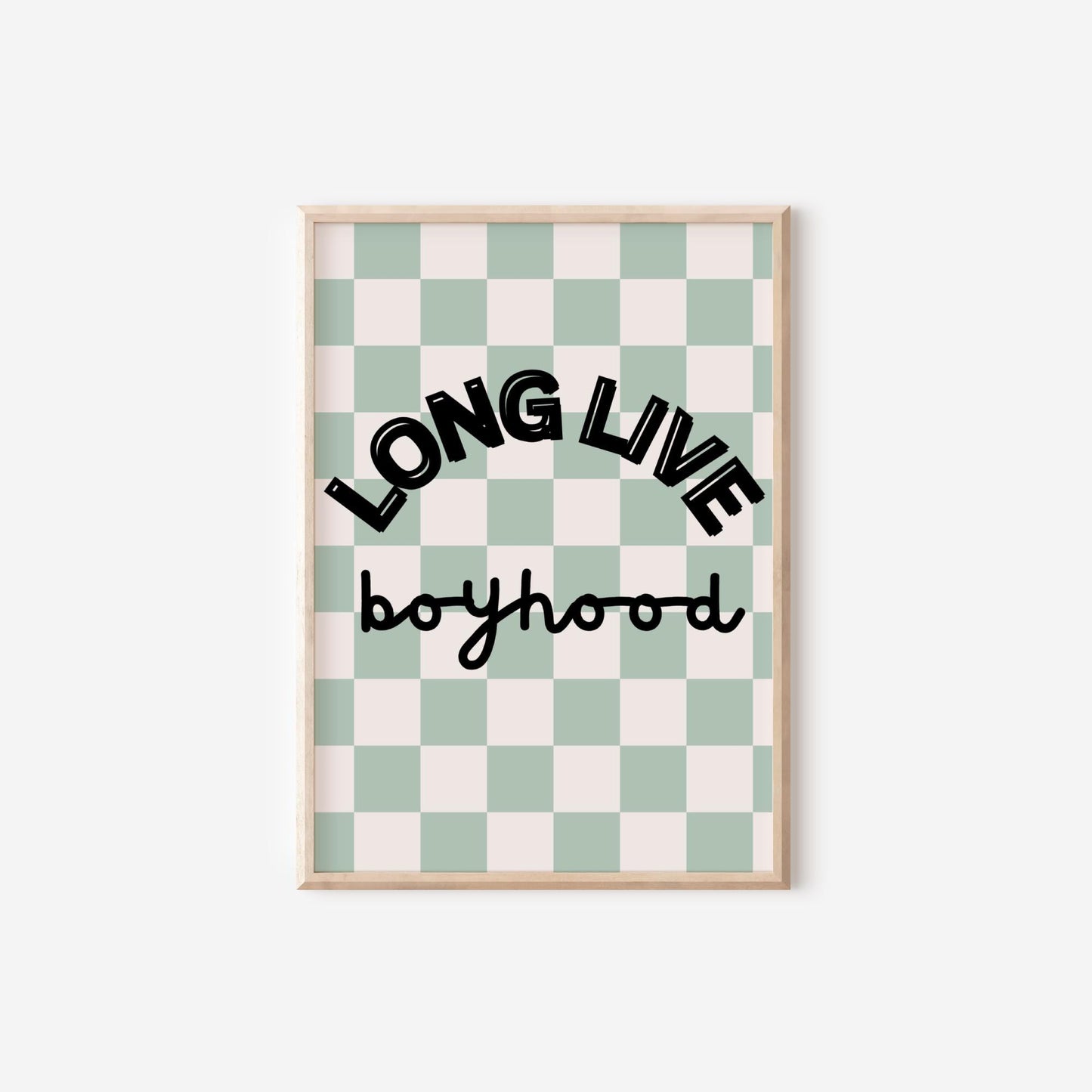 long live boyhood checkered retro print for boys bedroom or nursery, boys wall decor