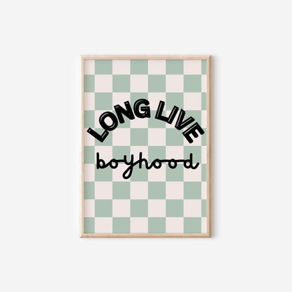 long live boyhood checkered retro print for boys bedroom or nursery, boys wall decor