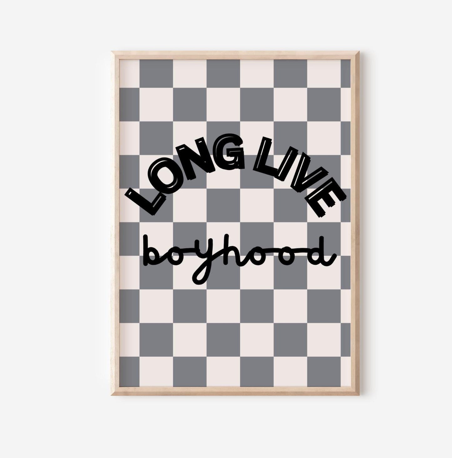 long live boyhood checkered retro print for boys bedroom or nursery, boys wall decor