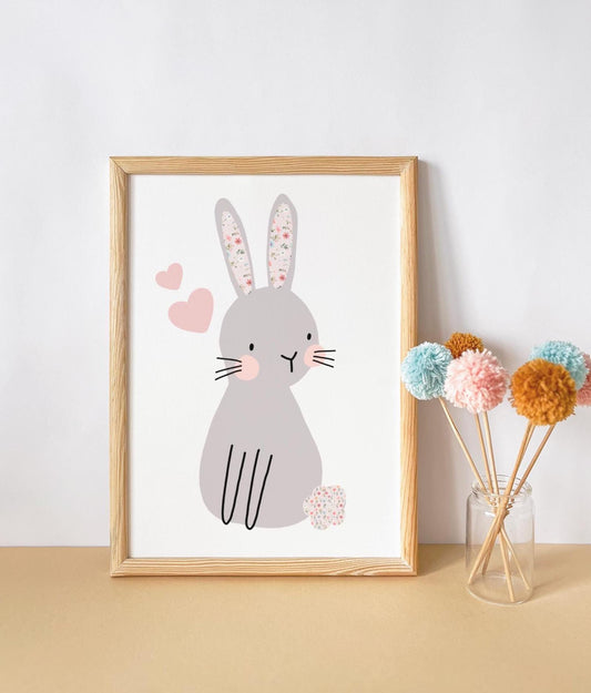 Floral Bunny Print: Nursery Wall Decor, Girls Bedroom Art
