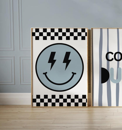 Retro Checkered Cool Dudes Nursery Prints, Playroom Decor