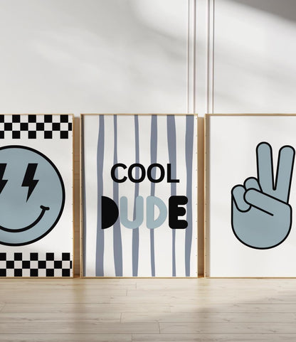 Retro Checkered Cool Dudes Nursery Prints, Playroom Decor