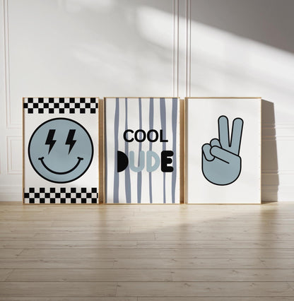 Retro Checkered Cool Dudes Nursery Prints, Playroom Decor